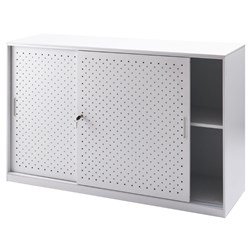 FNX GO PERFORATED CREDENZA 1530W x 473D x 1016mmH Sliding Door White Lockable